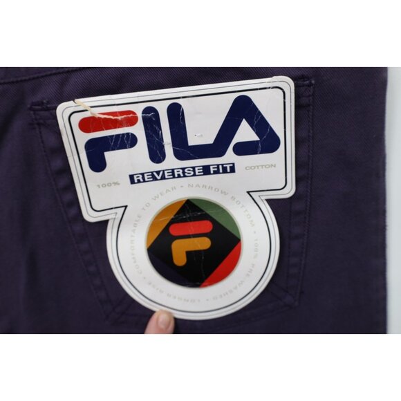 Deadstock Vintage 90s Fila Mens 36x34 Spell Out Baggy Skateboard Jeans Purple - Picture 12 of 13
